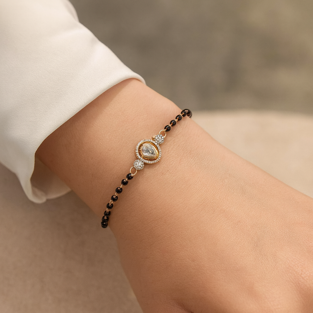 Intricately Crafted White Drop-Shaped Mangalsutra Bracelet