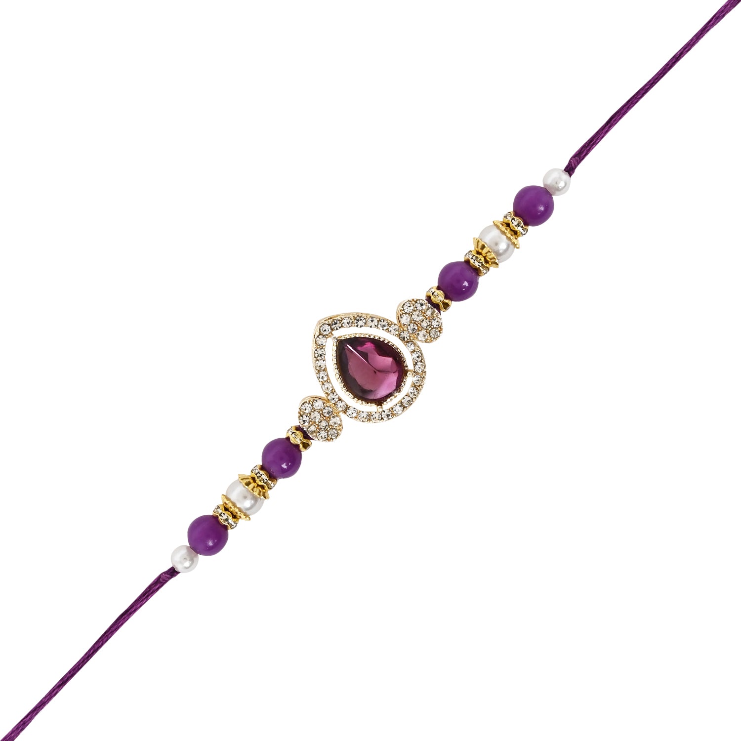 Elegant Bhaiya Bhabhi Pearl Lumba Mangalsutra Bracelet & Rakhi With Roli Chawal & Card