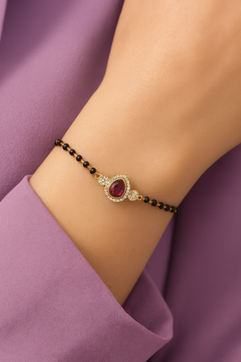 Intricately Crafted Wine Drop-Shaped Mangalsutra Bracelet