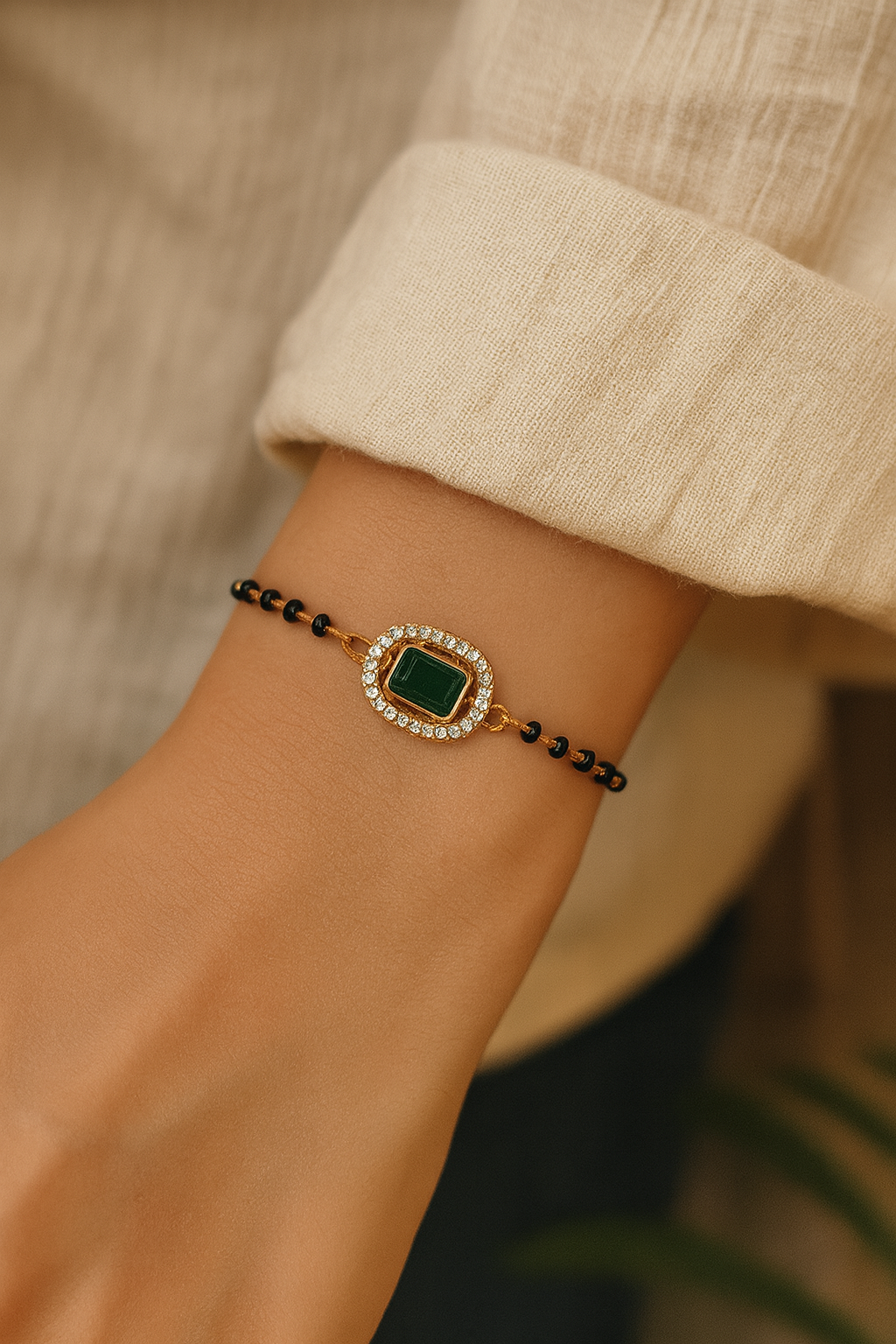 Intricately Crafted Green Square-Shaped Mangalsutra Bracelet