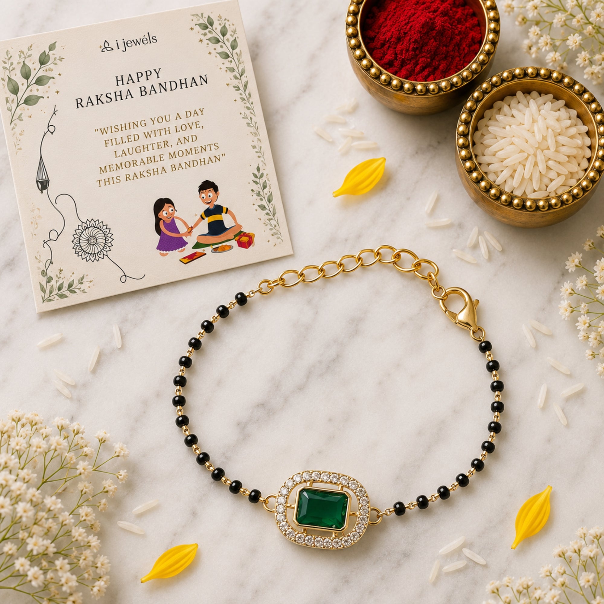 Green Square-Shaped Mangalsutra Bracelet