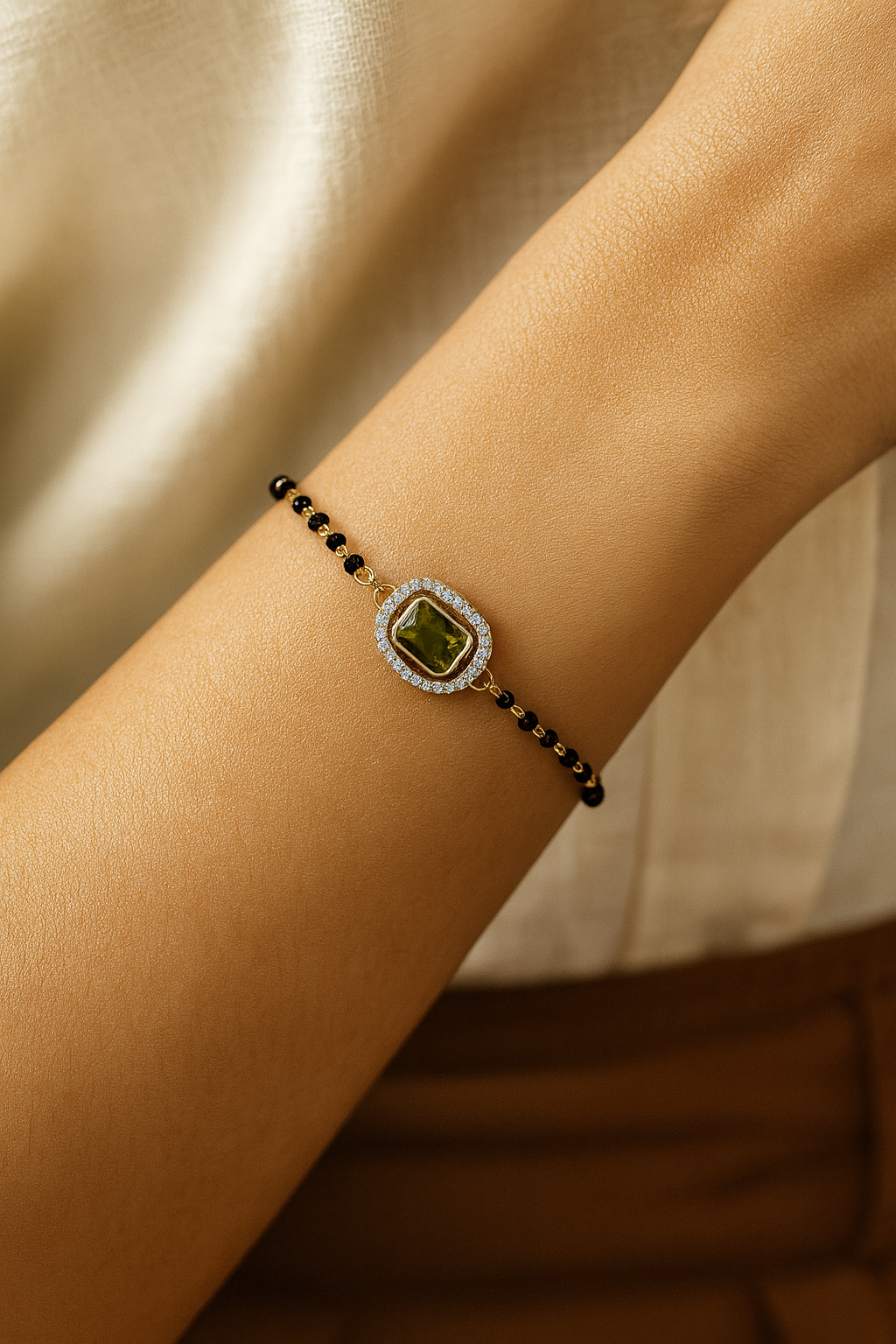 Intricately Crafted Mehendi Square-Shaped Mangalsutra Bracelet