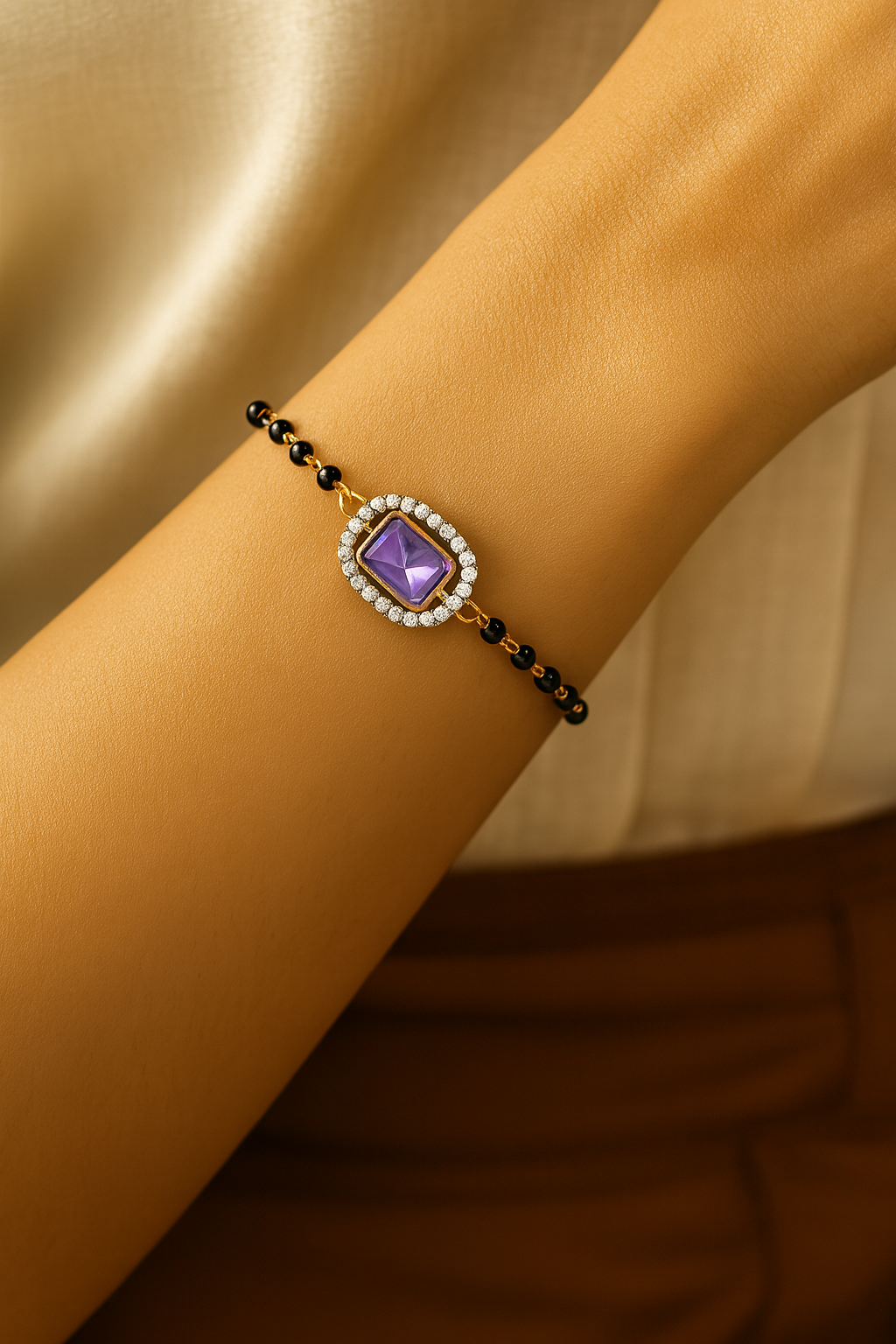 Intricately Crafted Purple Square-Shaped Mangalsutra Bracelet