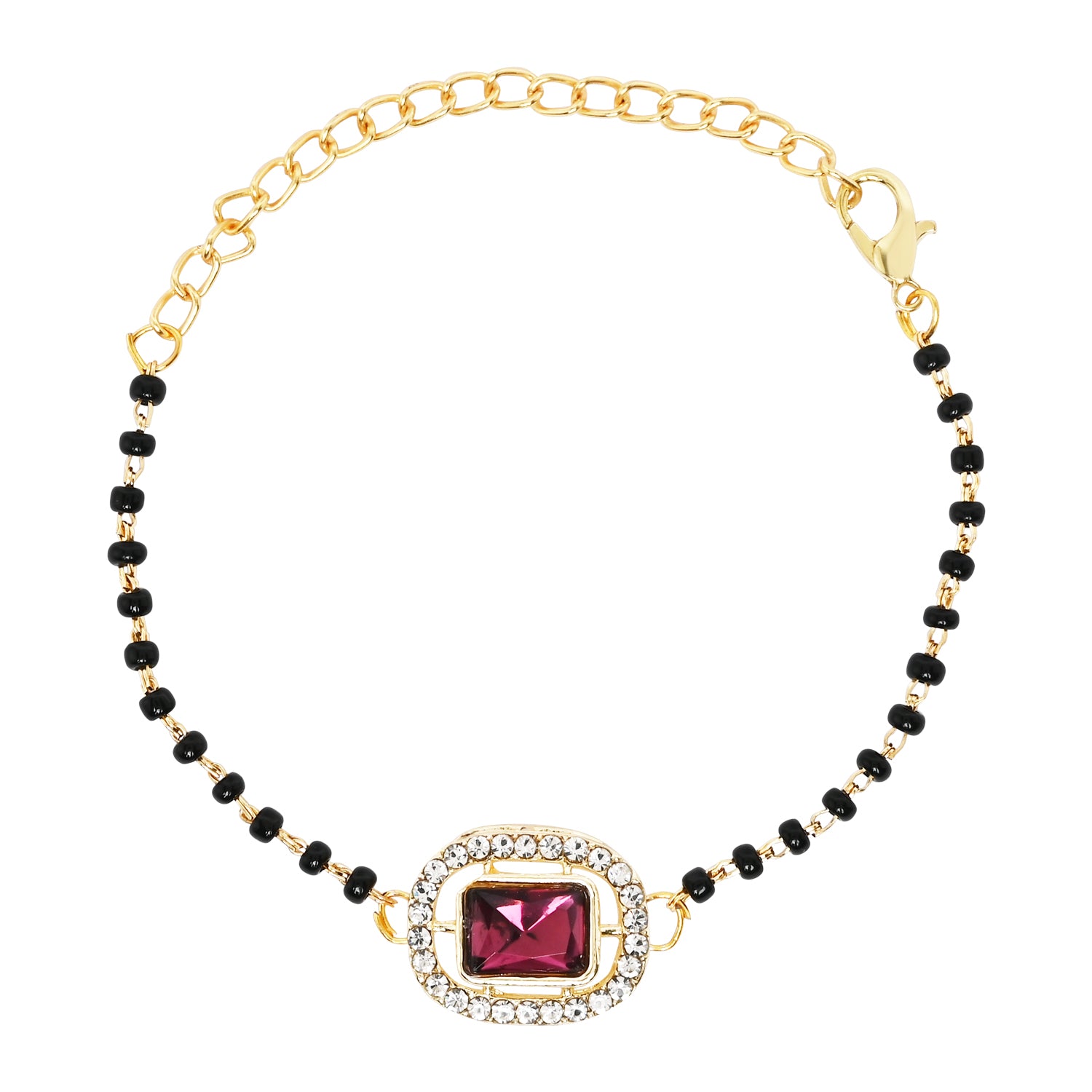 Elegant Bhaiya Bhabhi Pearl Lumba Mangalsutra Bracelet & Rakhi With Roli Chawal & Card