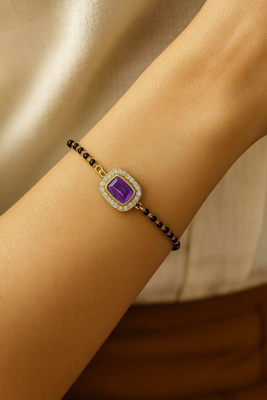 Intricately Crafted Wine Square-Shaped Mangalsutra Bracelet