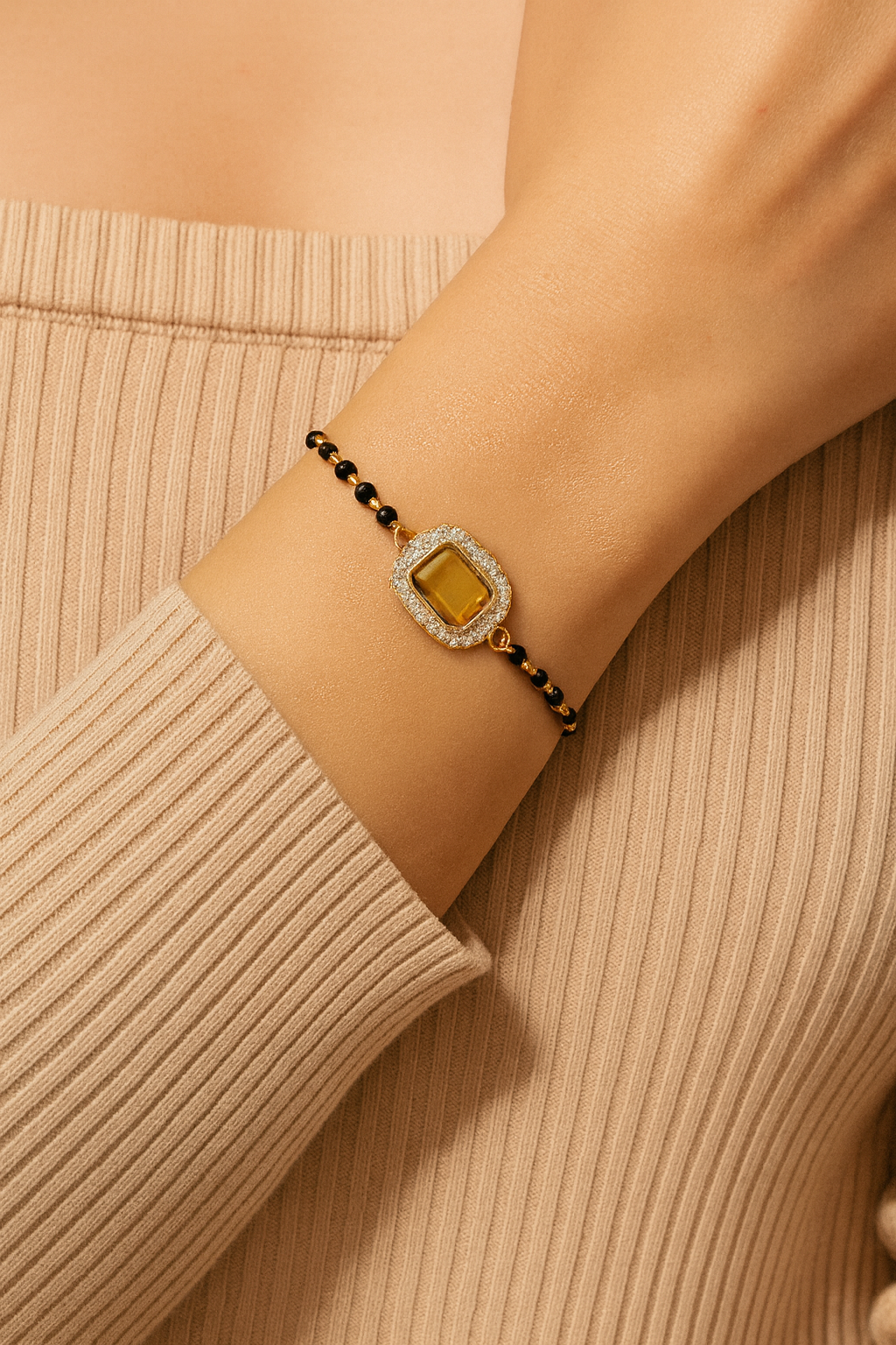 Intricately Crafted Yellow Square-Shaped Mangalsutra Bracelet