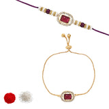 Designer Bhaiya Bhabhi wine Lumba Bracelet & Rakhi With Roli Chawal & Card