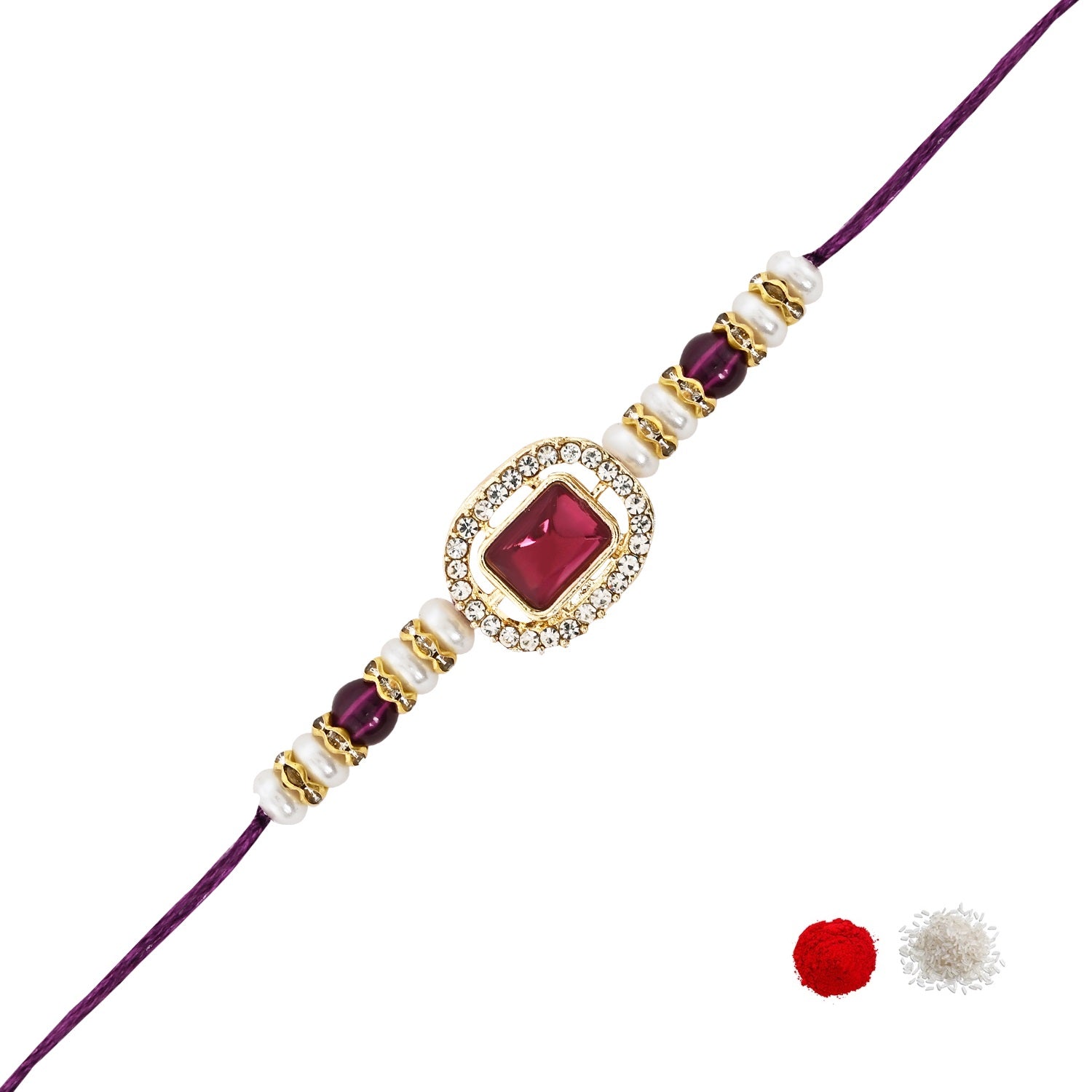 Delicate Pearl Beads Green Rakhi with Roli Chawal & Rakshabandhan Card