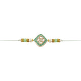 Delicate Pearl Beads Mint Rakhi with Roli Chawal & Rakshabandhan Card
