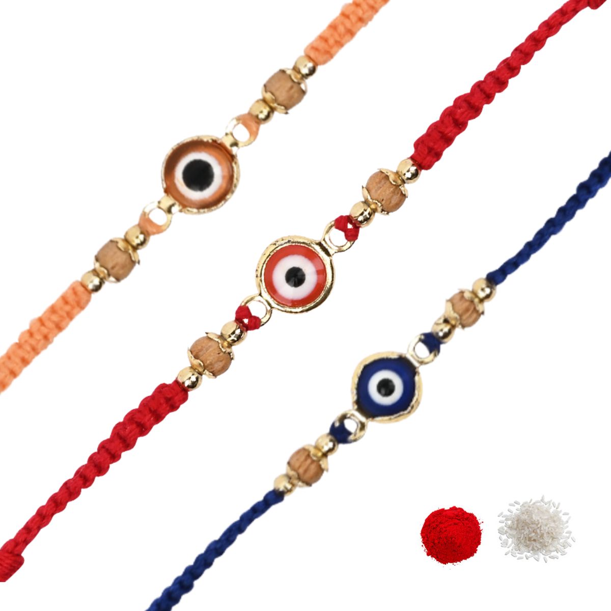 Designer Enamel Evil Eye Rakhi with Roli Chawal & Rakshabandhan Card