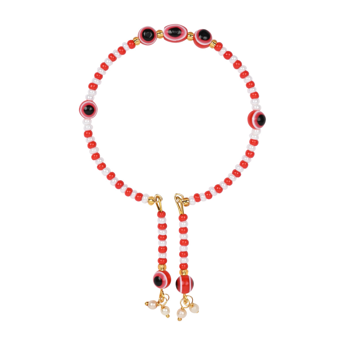 Elegantly Crafted Red Evil Eye Pearl Adjustable Lumba Bracelet
