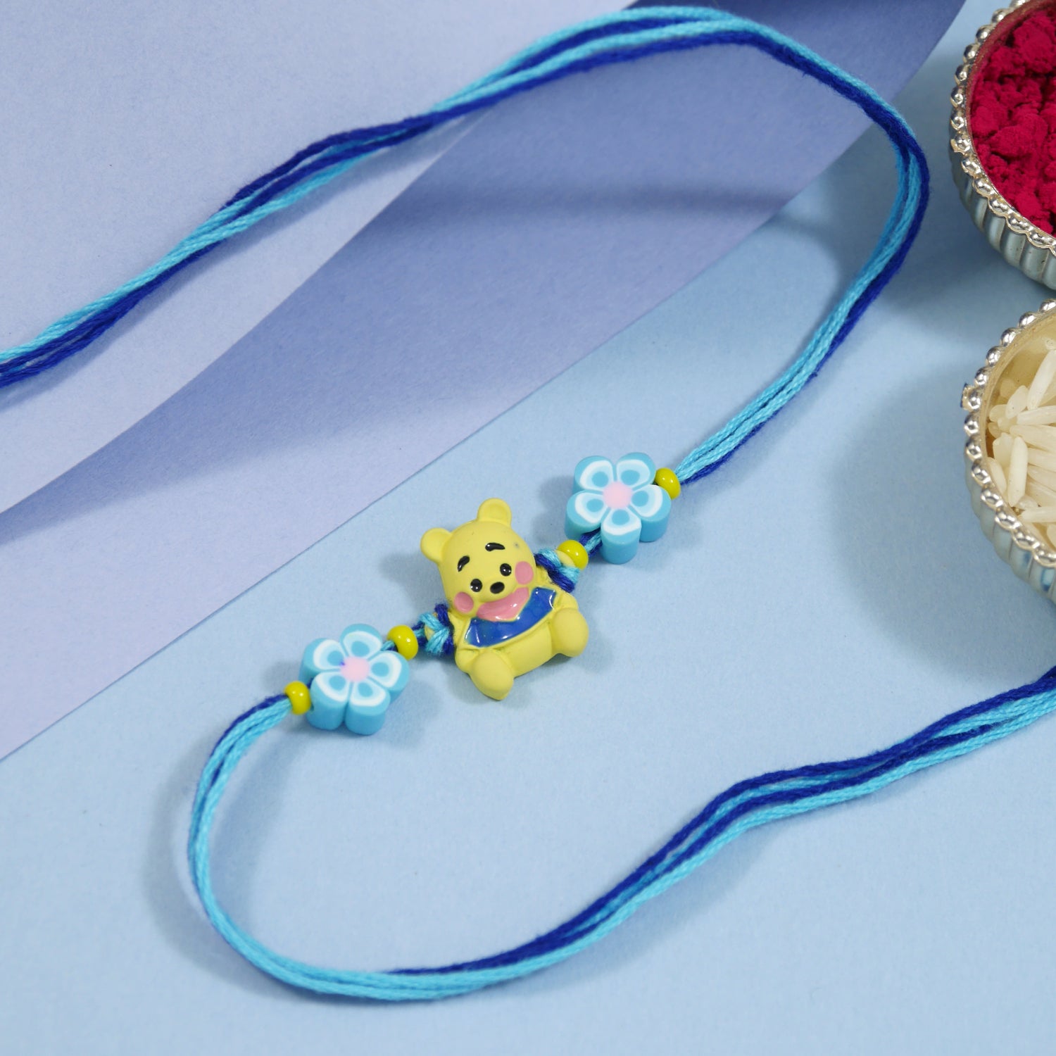 Cute Teddy Bear Rakhi with Roli Chawal & Rakshabandhan Card