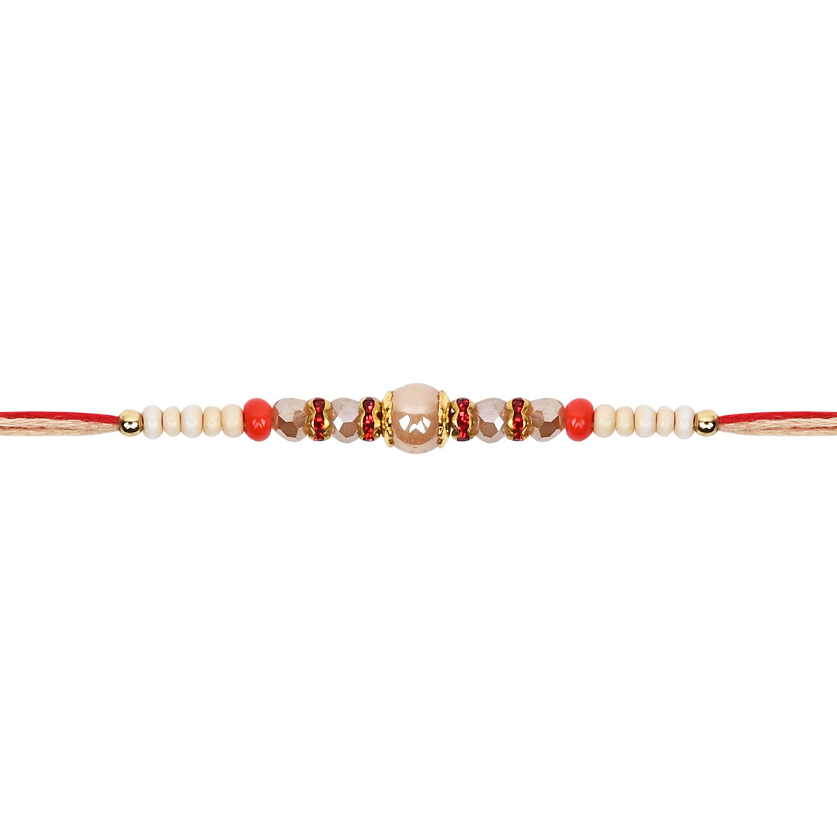 DELICATE PEARL BEADED RAKHI WITH ROLI CHAWAL & RAKSHABANDHAN CARD