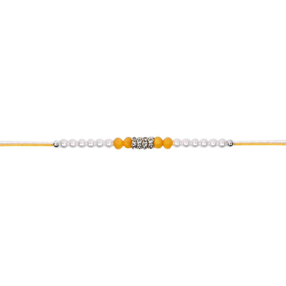 DELICATE Yellow PEARL BEADED RAKHI WITH ROLI CHAWAL & RAKSHABANDHAN CARD
