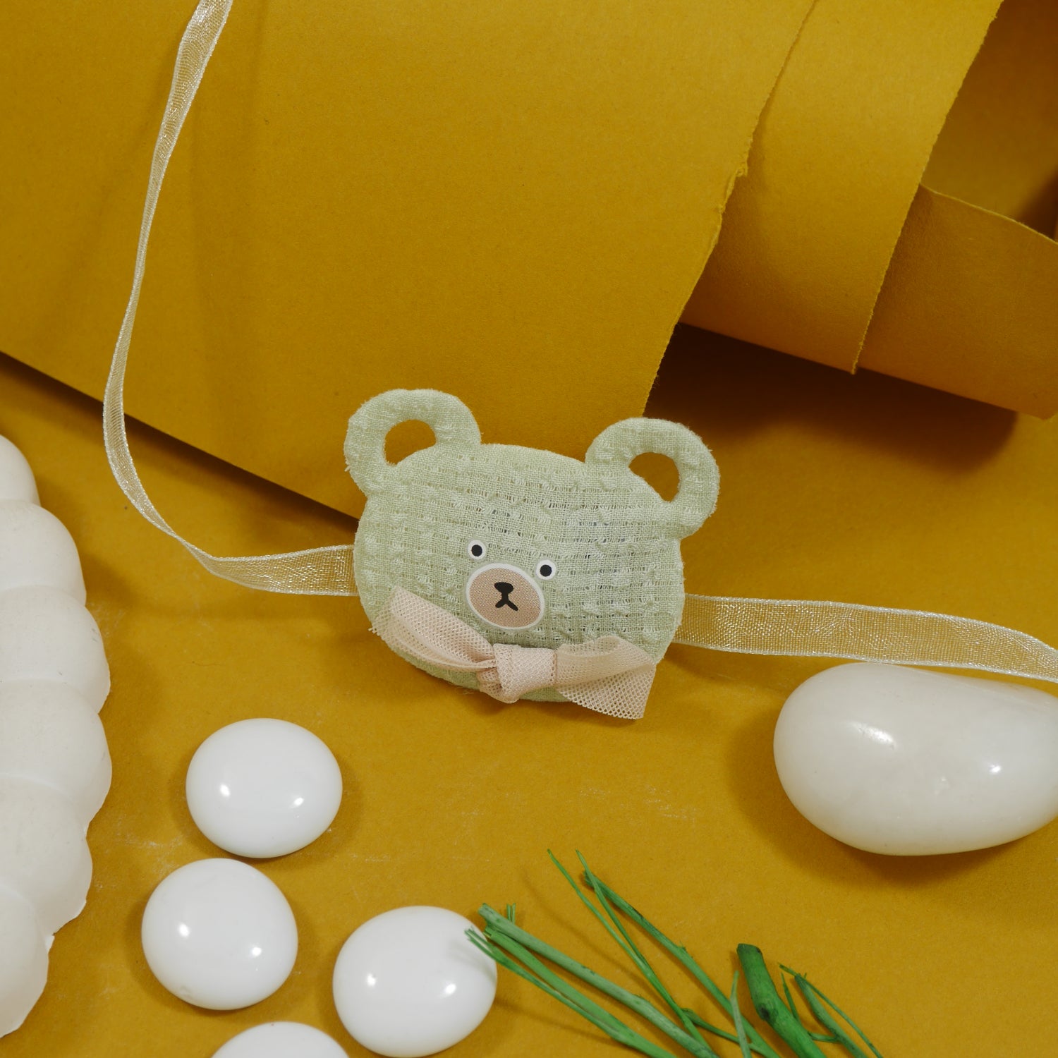 Adorable Mint Teddy Bear Kid LED Light Rakhi with Roli Chawal & Rakshabandhan Card
