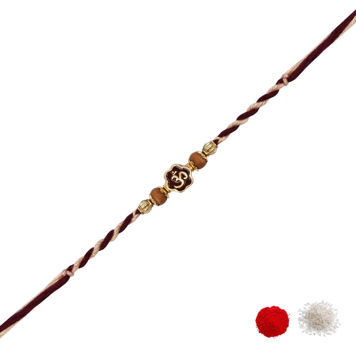 Om Maroon Enamel Pearl Beaded Rakhi