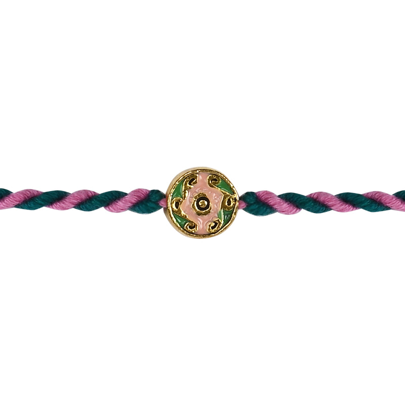 DELICATE PEARL BEADED RAKHI WITH ROLI CHAWAL & RAKSHABANDHAN CARD