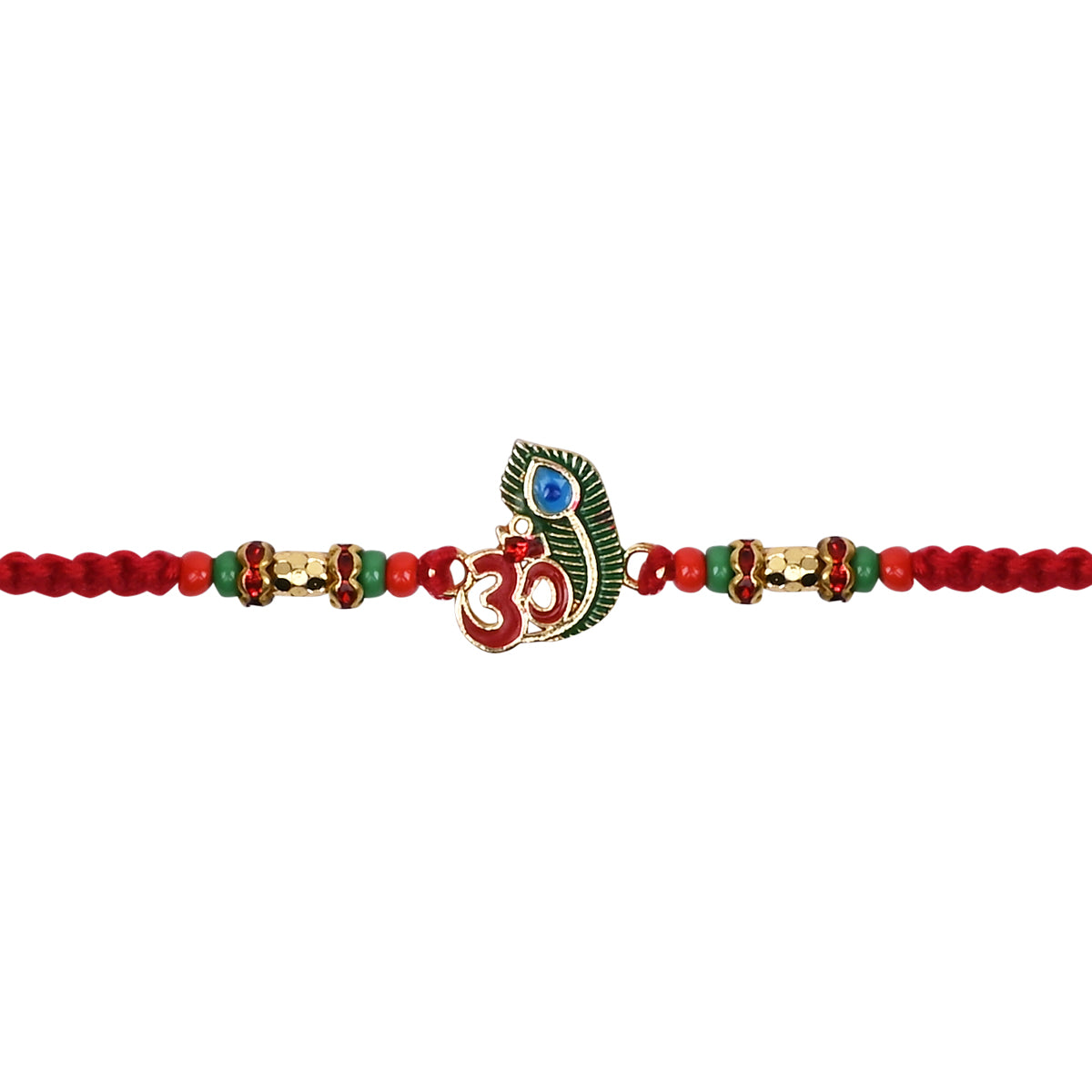 DELICATE PEARL BEADED ENAMEL RAKHI WITH ROLI CHAWAL & RAKSHABANDHAN CARD