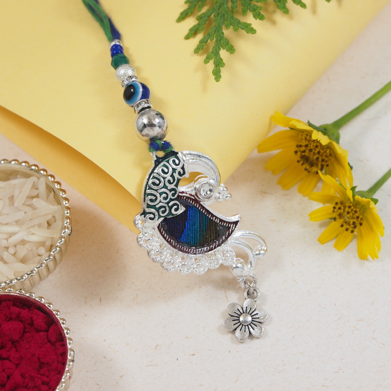 Elegantly Crafted Peacock Feather Pearl Adjustable Lumba Bracelet