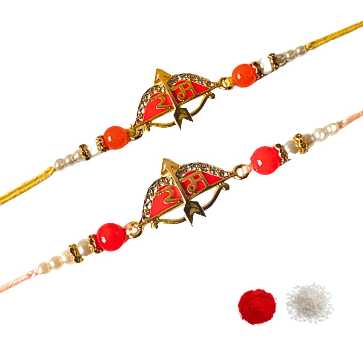 (Pack Of 2) Jai Shree Ram Orange & Red Arrow Rakhi