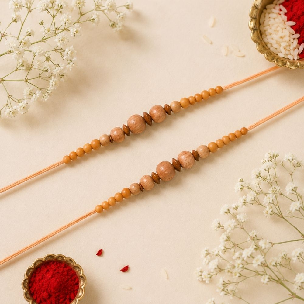 Simple Beaded Rakhi Combo for Bhai - Pack of 2 with Roli chawal and Card