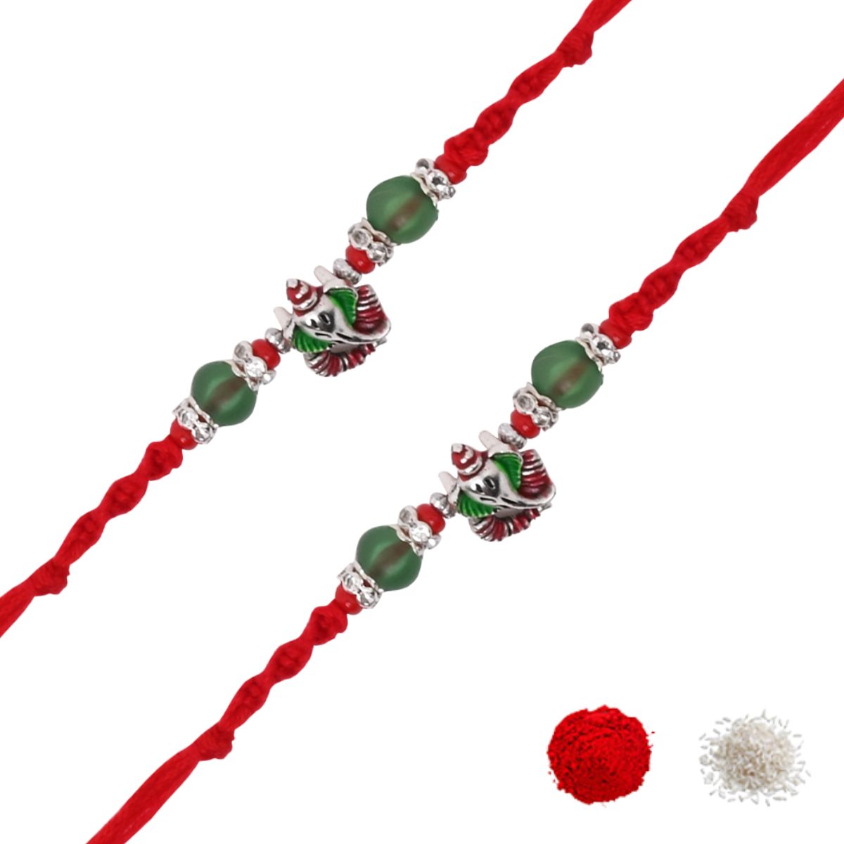 Ganesha Enamel Rakhi With Roli Chawal & Rakshabandhan Card