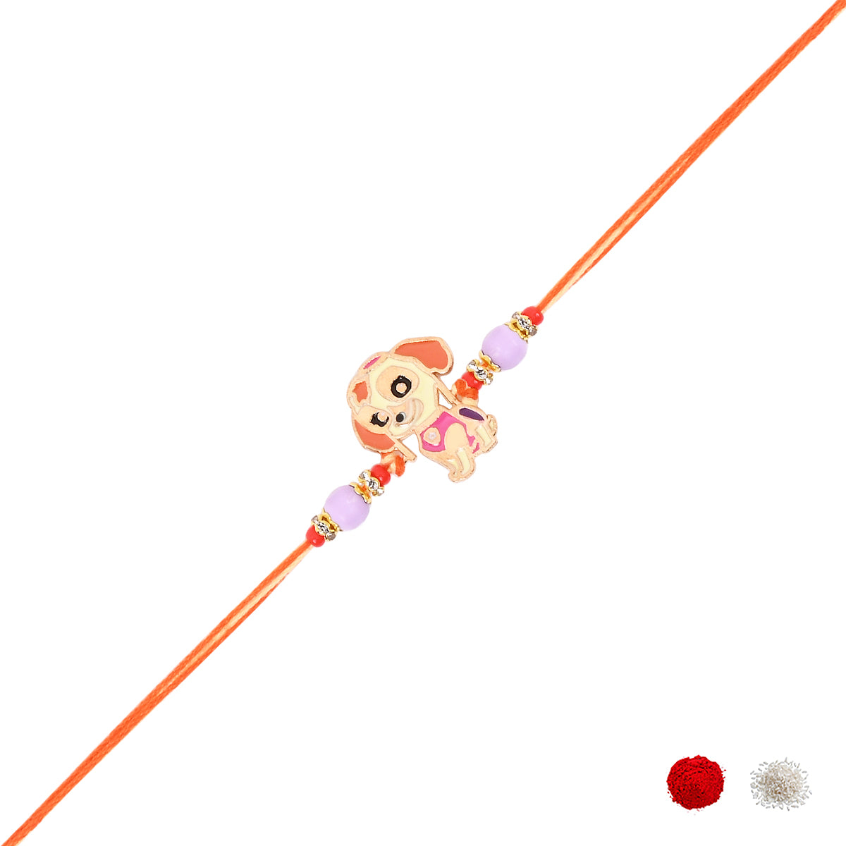 Adorable Little Cute Puppy Rakhi With Roli Chawal & Rakshaband Card