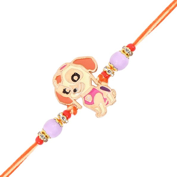Adorable Little Cute Puppy Rakhi With Roli Chawal & Rakshaband Card