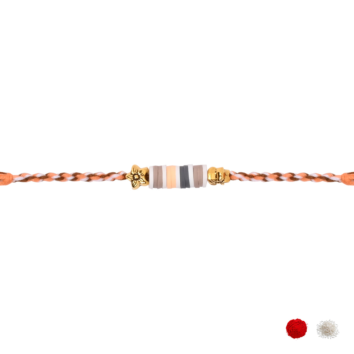 Neutral Heishi Beads Rakhi with Roli Chawal and Raksha Bandhan Card
