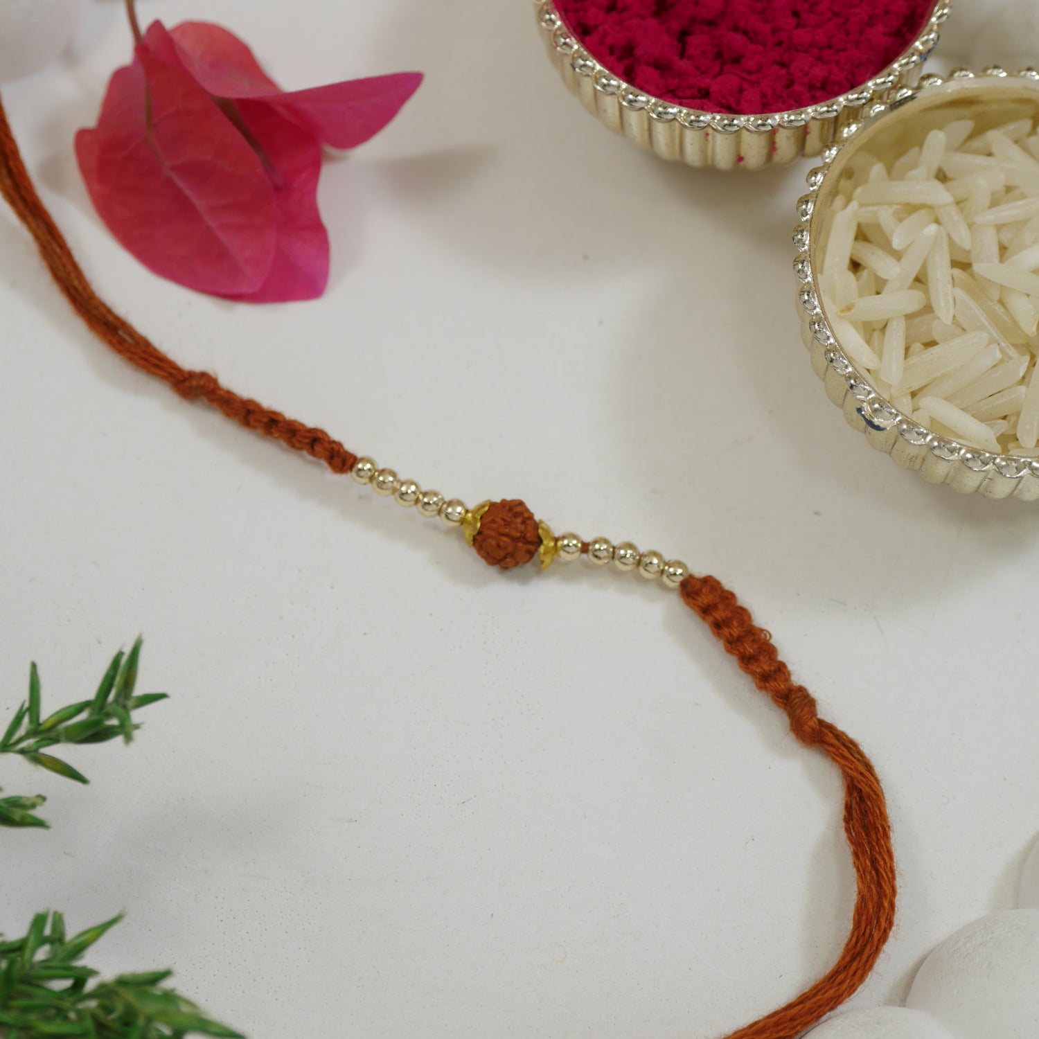 Rudraksha Bead Rakhi for Brother with Roli Chawal and Raksha Bandhan Card