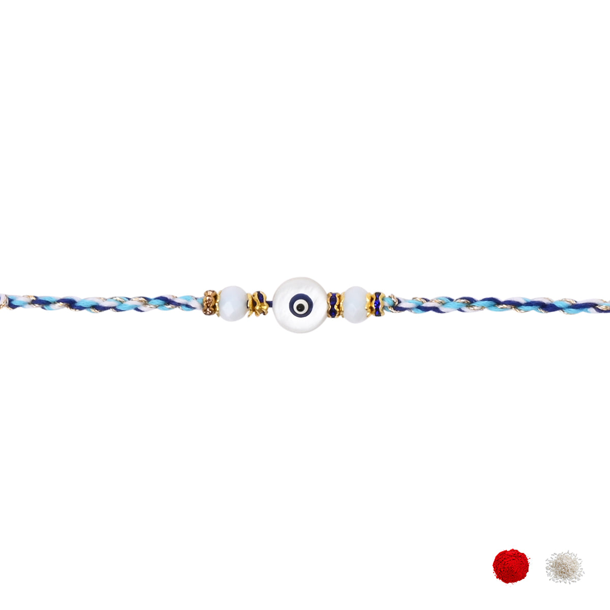 Elegance Blue Evil Eye Rakhi with Roli Chawal & Rakshabandhan Card