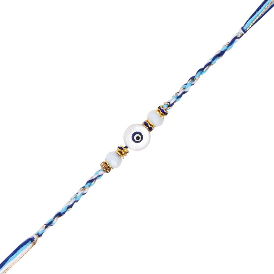Elegance Blue Evil Eye Rakhi with Roli Chawal & Rakshabandhan Card
