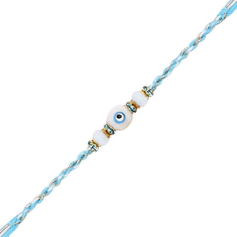 Elegance Turquoise Evil Eye Rakhi with Roli Chawal & Rakshabandhan Card