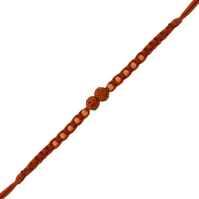 Rudraksh Beaded Rakhi With Roli Chawal & Rakshabandhan Card