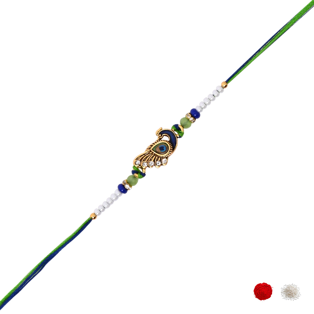 Krishna Mor Pankh Rakhi with Roli Chawal & Rakshabhandan Card