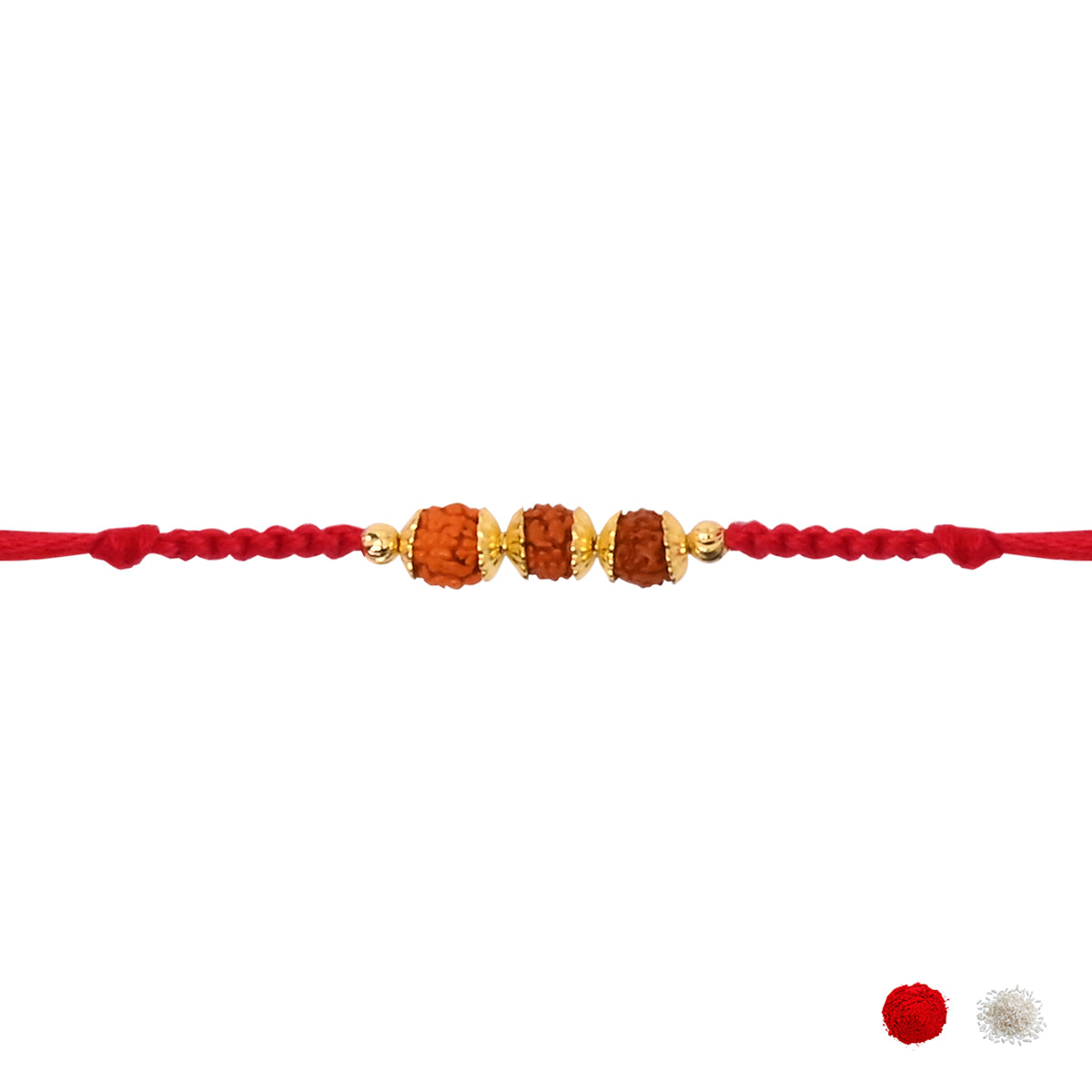 Red & White Rudraksh Rakhi Combo for Bhai - Traditional Beaded Thread with Card