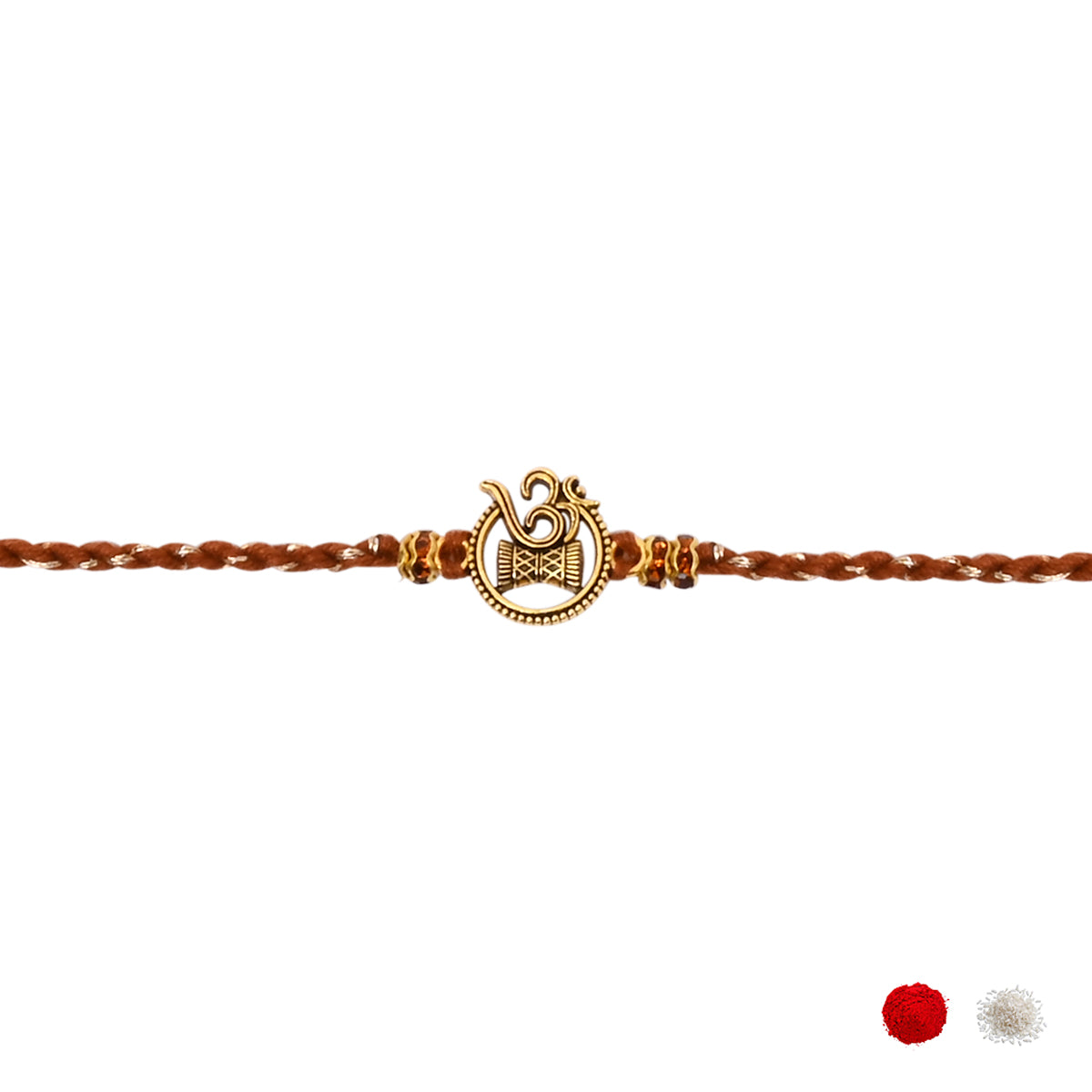 Om Pearl Damru Rakhi for Brother with Roli Chawal and Raksha Bandhan Card