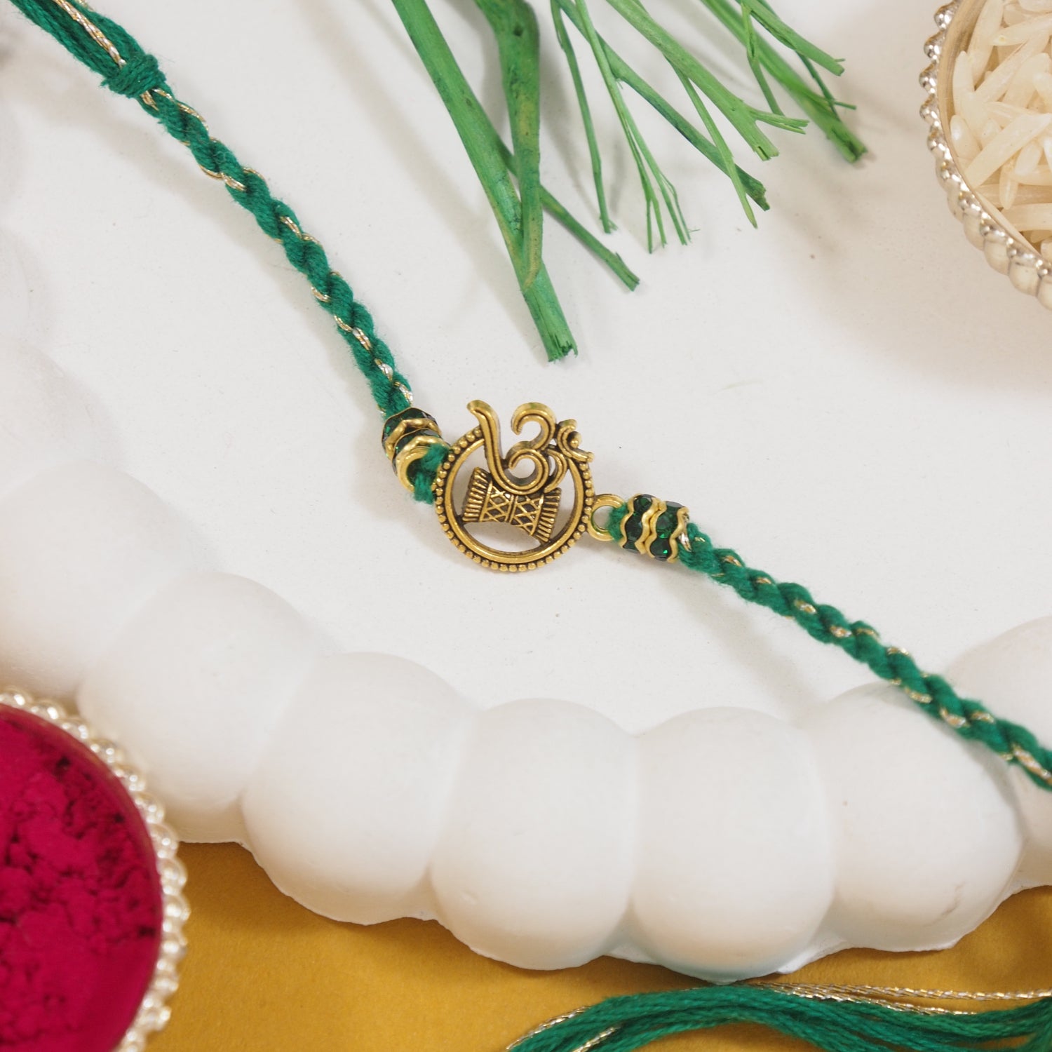 Om DamruThread Rakhi with Roli Chawal and Raksha Bandhan Card