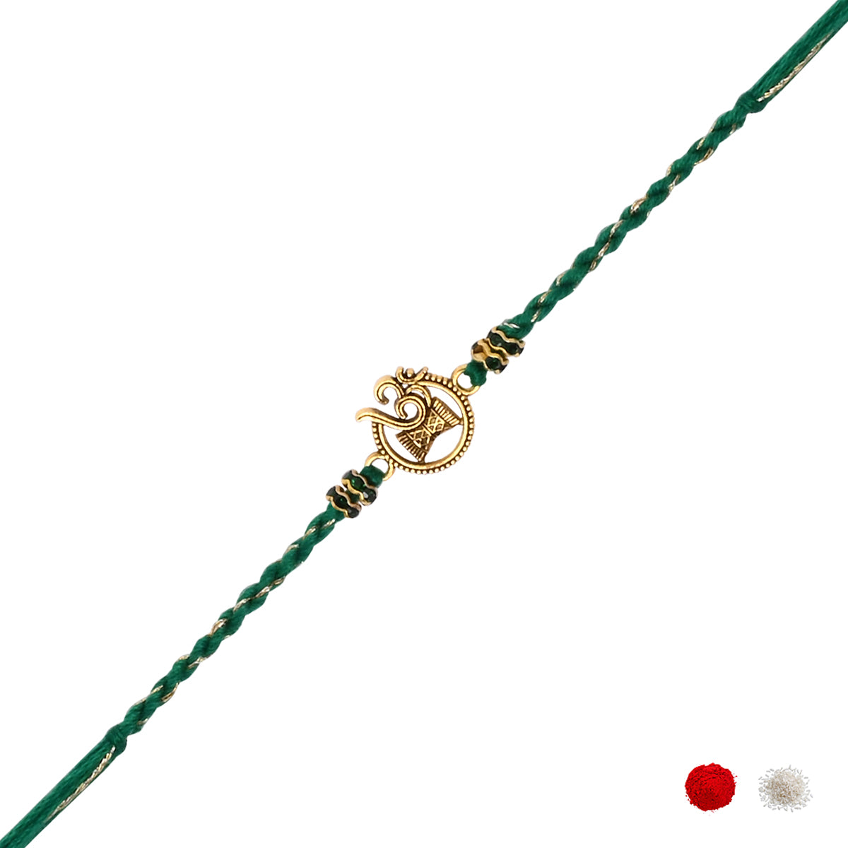 Om DamruThread Rakhi with Roli Chawal and Raksha Bandhan Card