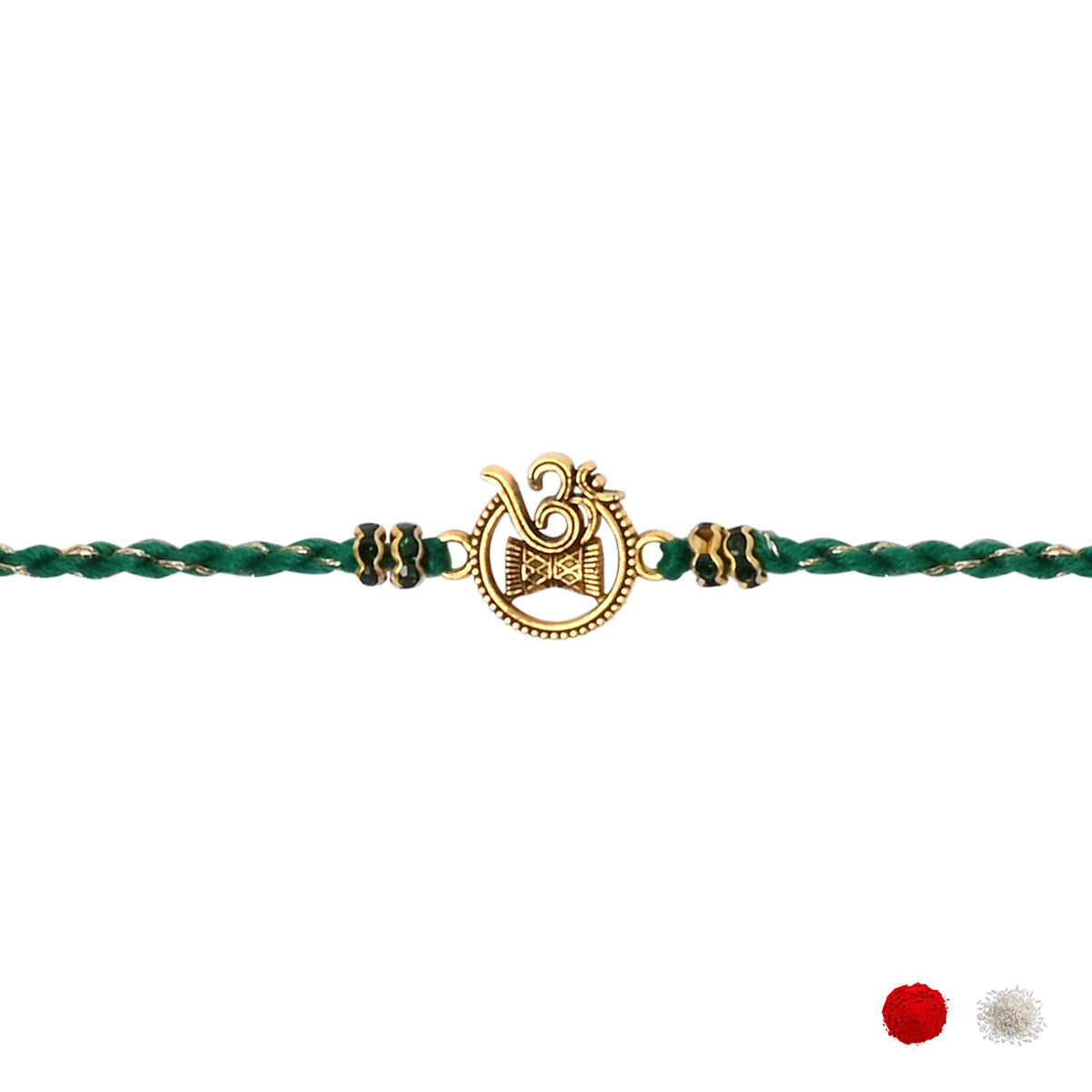 Om DamruThread Rakhi with Roli Chawal and Raksha Bandhan Card