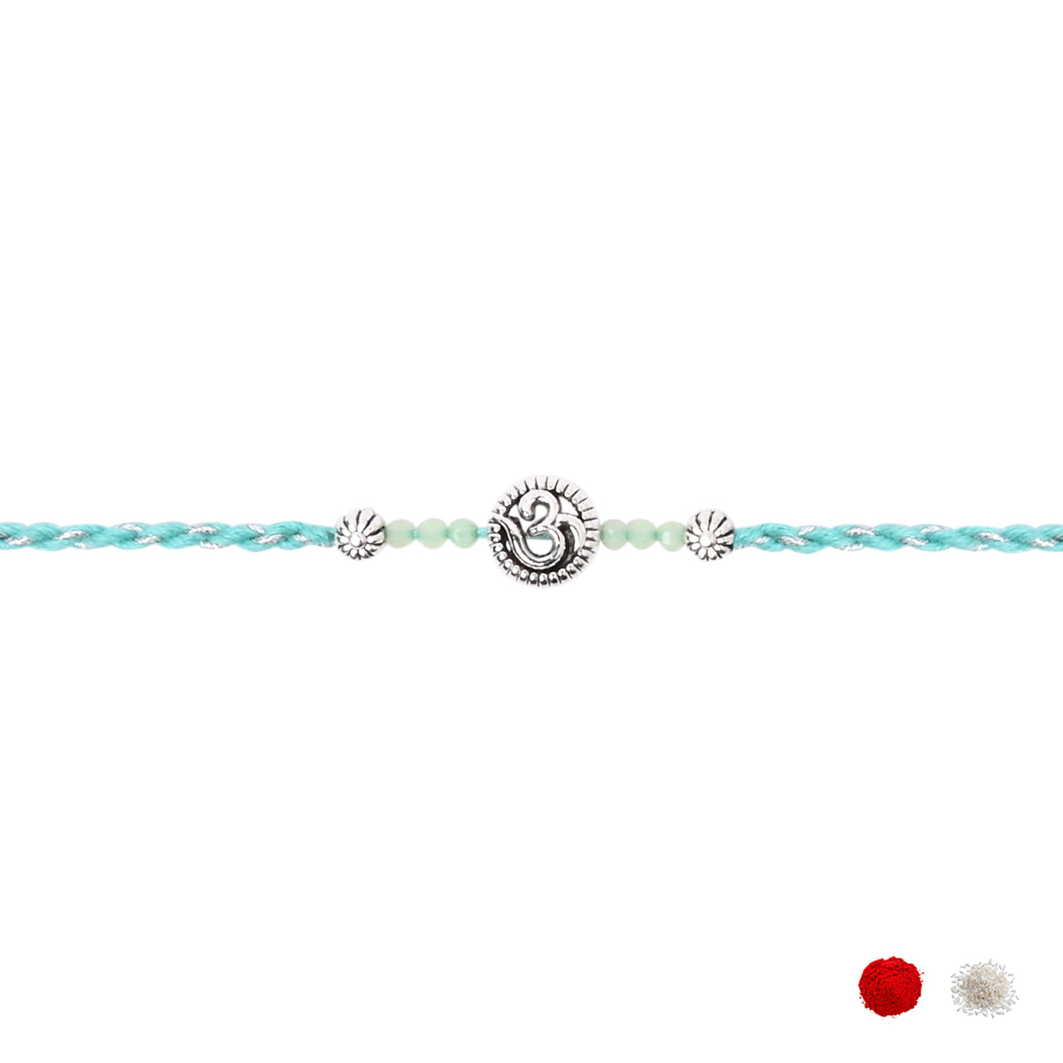 Elegant Om Rakhi with Mint Green Beads