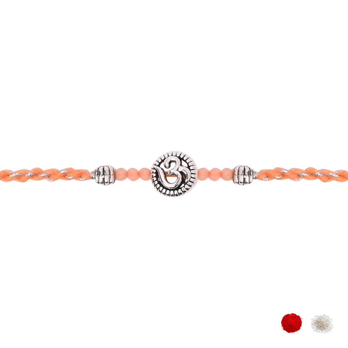 Elegant Om Rakhi with Orange Green Beads