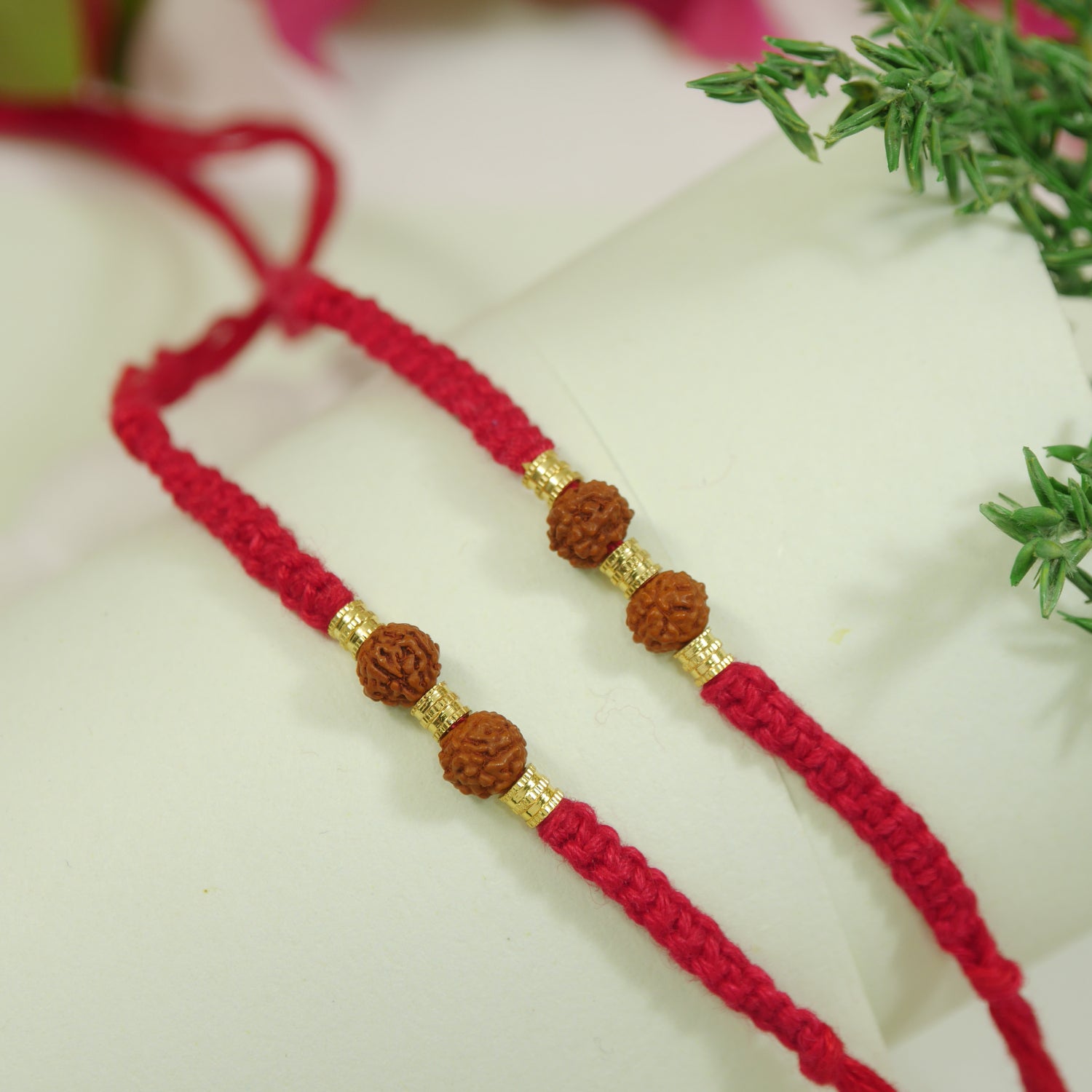 Rudraksh Pearl BEaded with Roli Chawal & Rakshabandhan Card (Pack of 2)