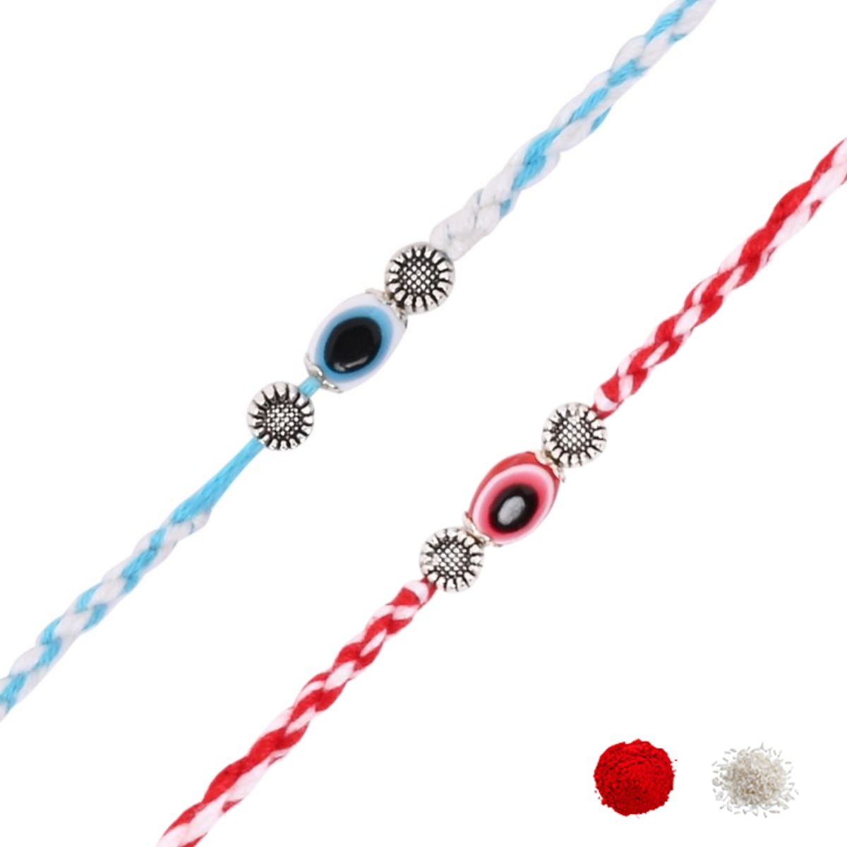 Enamel Evil Eye Rakhi With Roli Chawal & Rakshabandhan Card (Pack of 2)