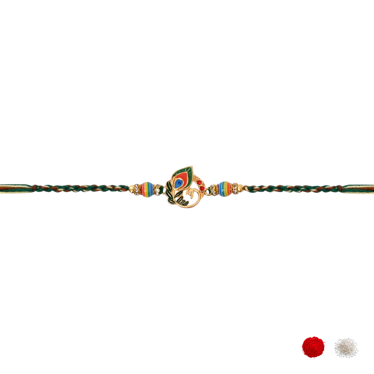 Peacock Feather Bhaiya Bhabhi  Rakhi with Roli Chawal & Rakshabandhan Card