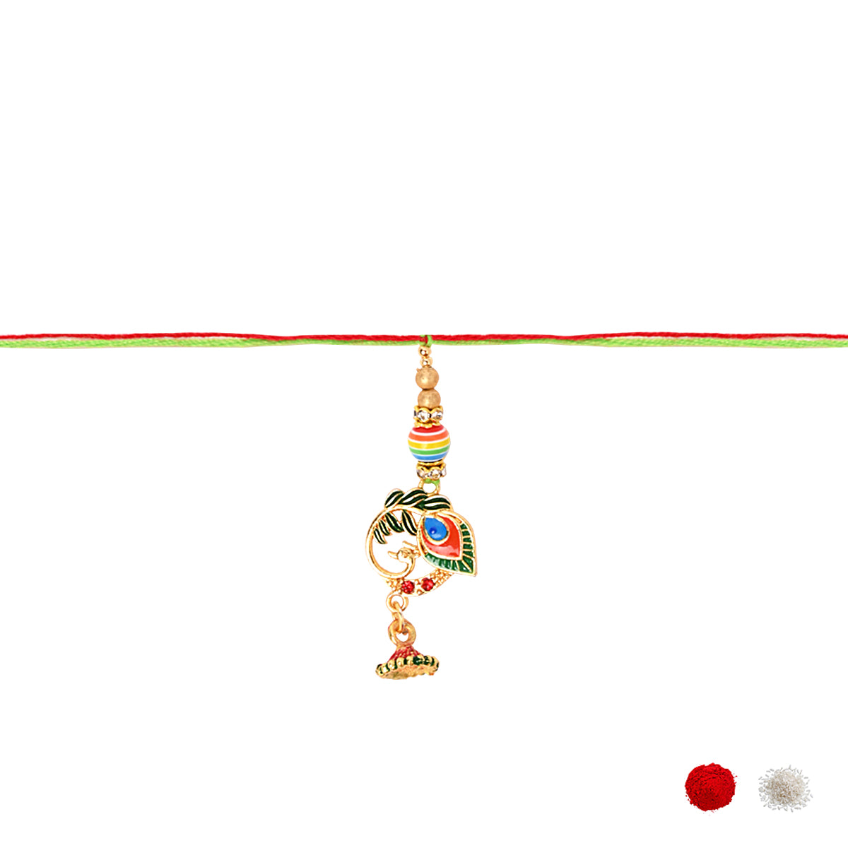 Peacock Feather Bhaiya Bhabhi  Rakhi with Roli Chawal & Rakshabandhan Card