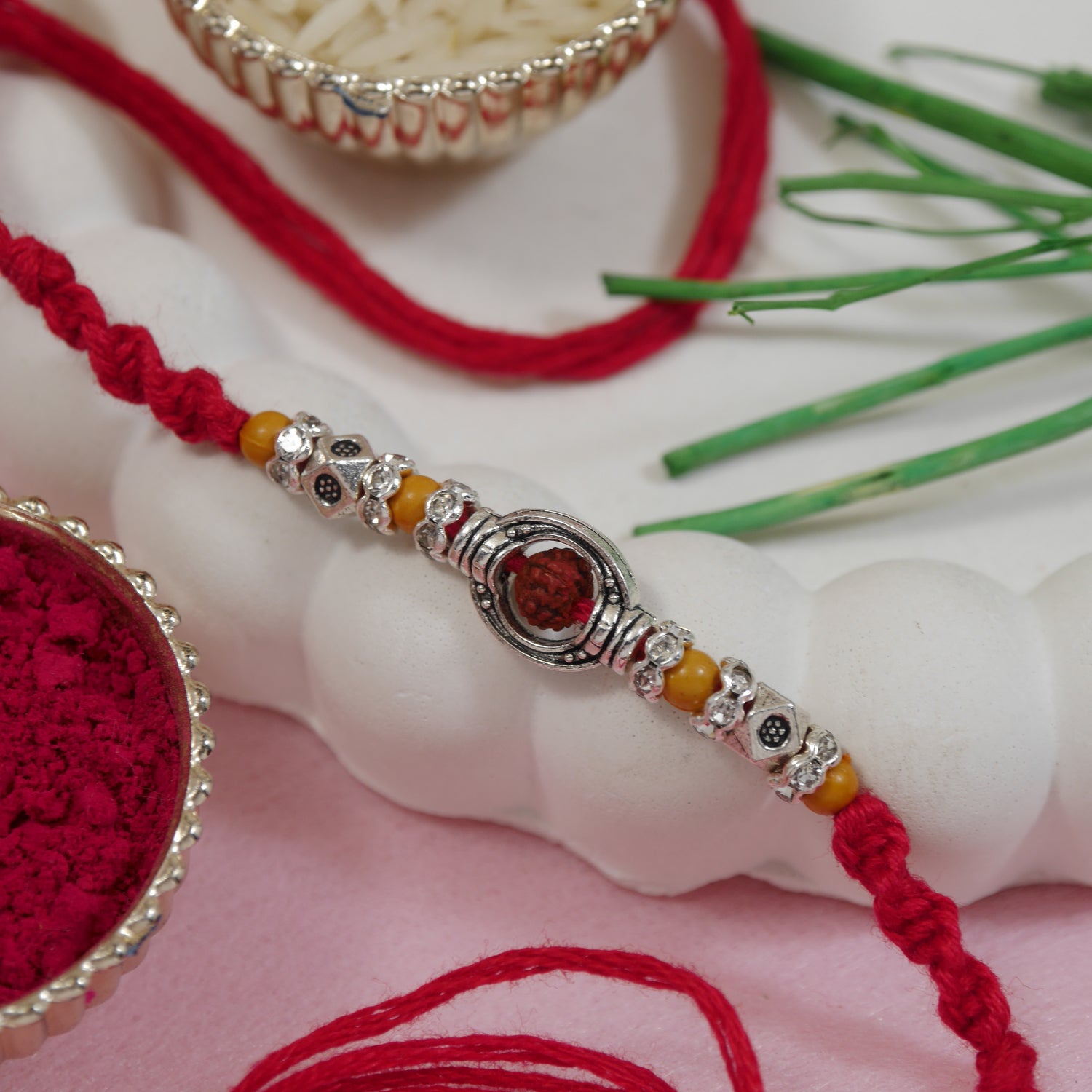 Rudraksh Rakhi with Roli Chawal & Rakshabandhan Card