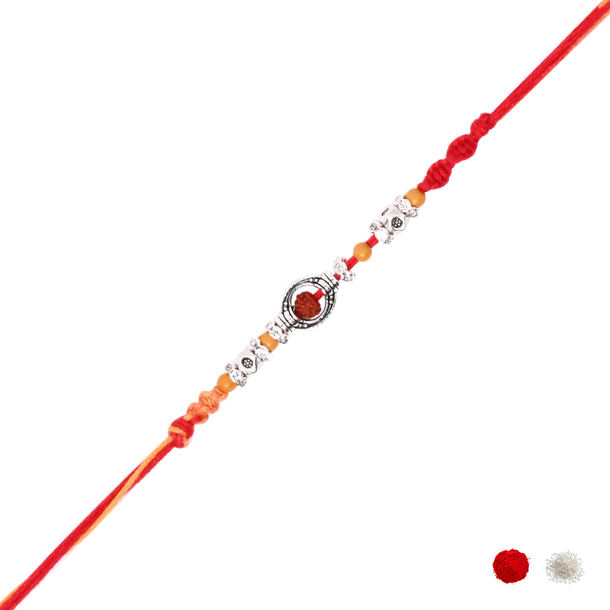 Spiritual Rudraksh Rakhi with Roli Chawal & Rakshabandhan Card