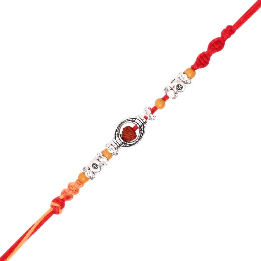 Spiritual Rudraksh Rakhi with Roli Chawal & Rakshabandhan Card