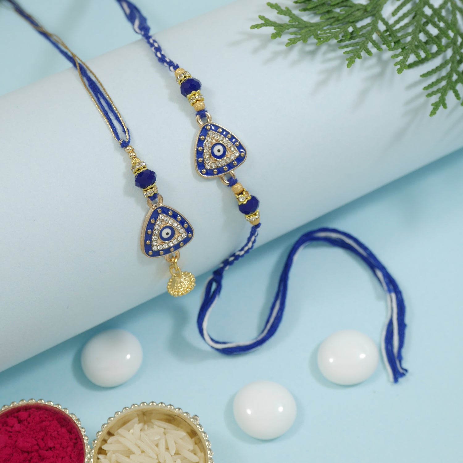 Elegant Bhaiya Bhabhi Lumba Pearl & Rakhi With Roli Chawal & Card